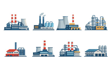 Obraz premium Set of industrial factory buildings with chimneys