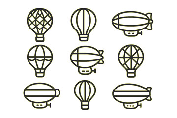 Vintage Airships and Hot Air Balloons Icons Set © icon_art