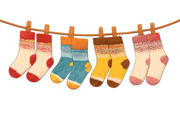 Cozy Socks Drying on a Clothesline with Warm Lighting