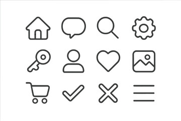 Collection of minimalist line icons on a grey gradient background © Andrei