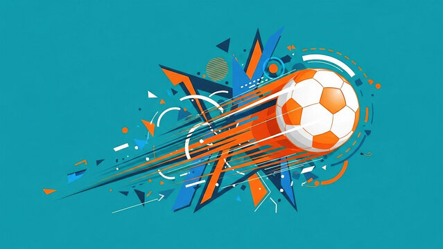 Soccer ball in motion with abstract geometric shapes and lines football sport - Powered by Adobe