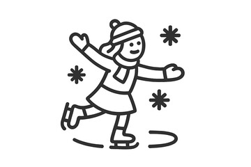 Child figure skater on ice rink with snowflakes