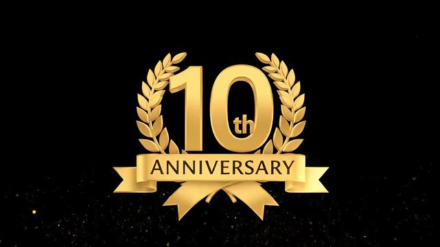 Gold 10th anniversary emblem with a laurel and ribbon.