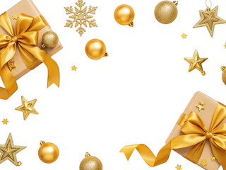Golden christmas gifts and decorations isolated on transparent background for holiday season