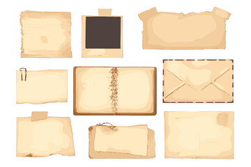 Collection of old paper documents and envelopes with retro lighting.