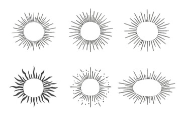 Fototapeta premium Six Sunbursts with White Centers on a Gradient Background