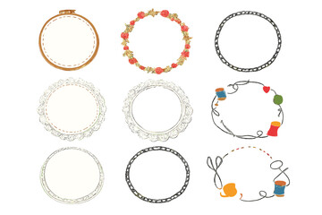 Obraz premium Collection of decorative circular frames with sewing and craft themes
