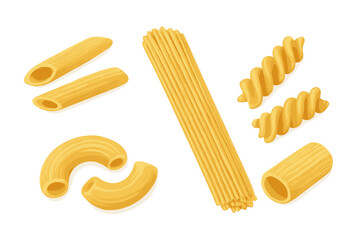 Various Pasta Shapes on a Golden Background