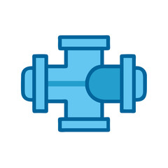 Blue plumbing pipe fitting icon isolated on black background