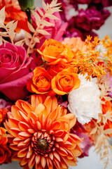 Elegant Wedding Floral Decoration in Summer, Beautiful Floral Arrangement for a Marriage Ceremony in Natural Light