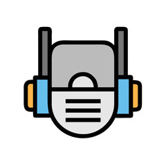 Abstract robot head with headphones and mask illustration
