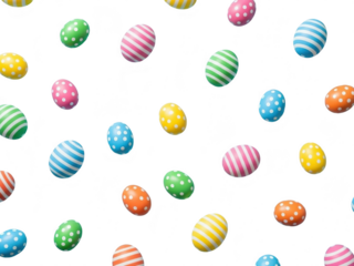 Colorful easter eggs with stripes and polka dots isolated on transparent background