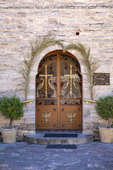 Church entrance in Afytos village, Chalkidiki, Greece