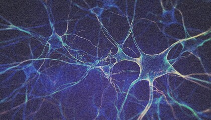 Neural network background, glowing lines on a dark background with noise and grain illustration.