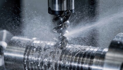 Medium shot focused on mist coolant thread milling capturing fine coolant spray enveloping the tool tip to minimize friction and improve surface finish.