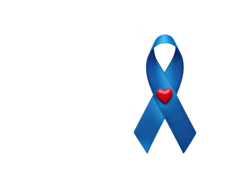 Blue awareness ribbon with red heart on isolated transparent background for support and cause - Powered by Adobe