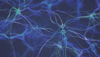 Neural network background, glowing lines on a dark background with noise and grain illustration.