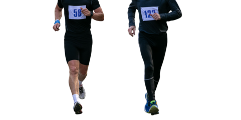 Two runners running marathon race on transparent background