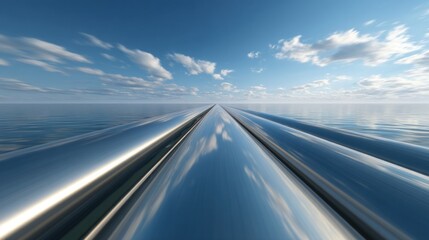 Fototapeta premium Metallic pipeline over water under a blue sky