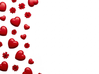 Red hearts and flowers isolated on transparent background for valentines day