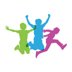 Colorful Silhouettes of Joyful Children Jumping