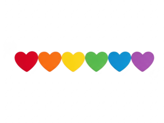 Rainbow hearts on transparent background for love or valentines day