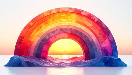 Vibrant rainbow colored ice archway landscape.