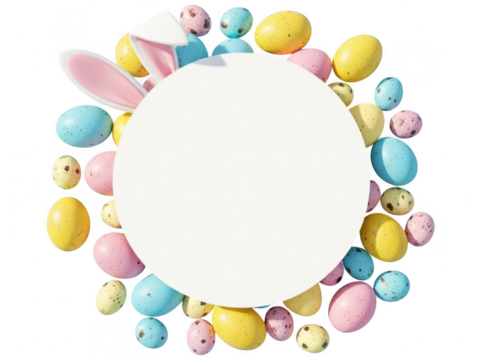 Colorful easter eggs and bunny ears forming a circle on transparent background for holiday decoration ideas - Powered by Adobe