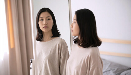 Self Reflection Woman Looking in Mirror Mental Health Concept