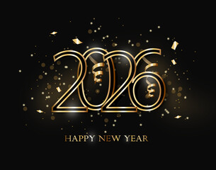 Happy New Year 2026 black and gold