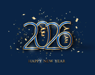 Happy New Year 2026 blue gold
