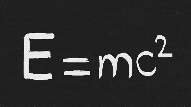 Einstein mass energy equivalence formula E=mc2 on blackboard. Perfect for physics education and science concepts.