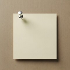 Square Pale Yellow Sticky Note Attached to a Brown Textured Surface with a Silver Pin
