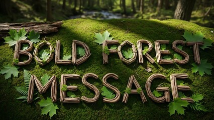 Bold forest message crafted from natural elements on mossy surface
