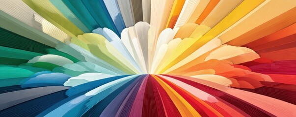 Vivid colorful radial pattern with rainbow rays bursting from center for bold design wallpaper