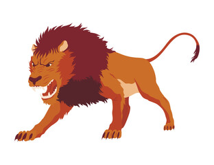 Proud powerful lion character. King of animal. Cartoon cute wild cat standing. Isolated vector Illustrations on a white background