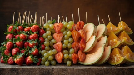 Assorted fruit skewers display