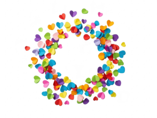 A colorful heart shaped confetti on a transparent background for valentines day or love