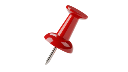 A red pushpin is shown against a black background