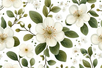 Exquisite Floral Elegance with Delicate White Blooms in a Seamless Botanical Pattern Design
