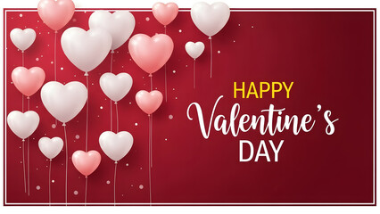Happy valentine's day greeting card with floating hearts and romantic decorations