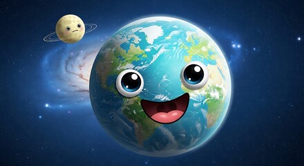 Happy Earth with Smiling Face in Space.