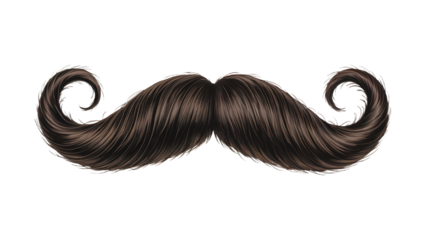 A luxurious brown mustache with curled ends on a black background