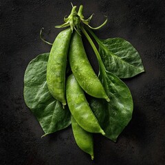 Fresh Green Pea Pods on Dark Rustic Background