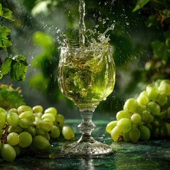 Refreshing White Grape Juice Splash in Crystal Glass Outdoors