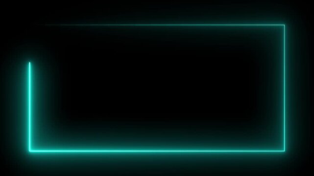 Animation of glowing neon rectangles abstract background. Abstract glowing geometric rectangle and circle frame on black background.
neon rectangular outline against the black background.