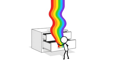 Person pulling rainbow from office printer.