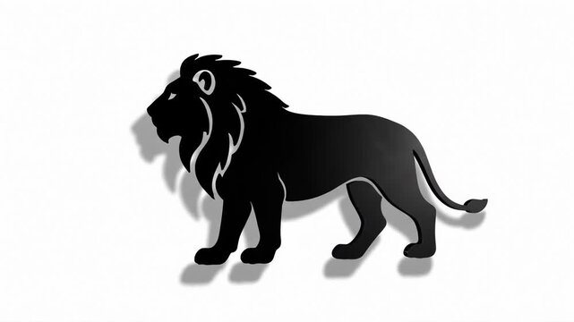Stylized Lion Standing in Black Silhouette Against White Background