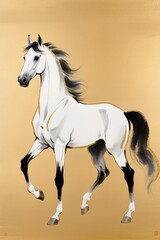 Obraz premium Luxury Oriental Ink Art Goat with Gold Accents classic illustration