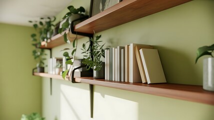 Interior with Floating Shelves and Green Plants